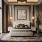 3 BHK The Crimson Borivali West Grand Primary Suite With White Button Tufted Bed Crystal Chandelier