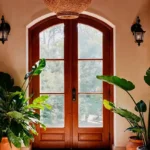 4 BHK Isprava Villa Viastro Pernem Goa Arched Glass Door with Potted Plants