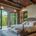 4 BHK Isprava Villa Viastro Pernem Goa Bedroom with Upholstered Bed and Arched Balcony Doors