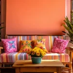 4 BHK Isprava Villa Viastro Pernem Goa Colorful Striped Sofa with Floral Cushions