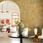 4 BHK Isprava Villa Viastro Pernem Goa Entryway with Stone Wall and Round Console Table