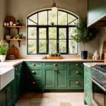 4 BHK Isprava Villa Viastro Pernem Goa Kitchen with Green Cabinets and Gas Range