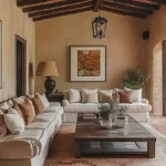 4 BHK Isprava Villa Viastro Pernem Goa Living Room with Exposed Beams and Cream Sofas