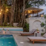 4 BHK Isprava Villa Viastro Pernem Goa Poolside Loungers and Gazebo at Dusk