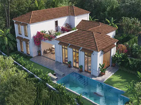 4 BHK Isprava Villa Vimeiro Aldona Goa Aerial View with Swimming Pool