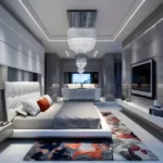 4 BHK The Grand Lower Parel Contemporary Sleeping Suite With Tufted Headboard Glass Pendant Light