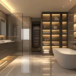 5 BHK The Grand Lower Parel Spa Inspired Washroom With Oval Tub Glowing Niches And Polished Marble Flooring