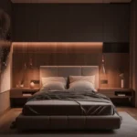 5 BHK The Grand Lower Parel Warm Toned Sleeping Room With Cushioned Bed Floating Nightstands