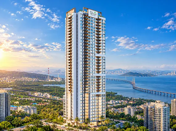 Baya Sunrise Dadar Tall Residential Tower Rising Against A Clear Blue Sky With The Bandra Worli Sea Link