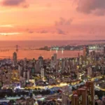 Baya Sunrise Dadar Mumbai Skyline View At Sunset With Glowing City Lights Sea Link Bridge