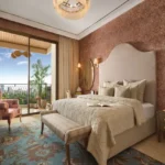 Hiranandani Maitri Park Chembur 3 BHK Charming Sleeping Quarters With Curved Upholstered Backdrop Patterned Walls