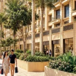 Hiranandani Maitri Park Chembur Lively Shopping Arcade With Tall Palms Landscaped Planters