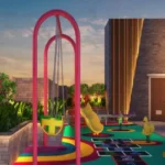 Ivory Heights Vile Parle Vibrant Pink Swing Slide Kids Play Zone With Hopscotch Floor
