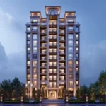 Ivory Heights Vile Parle Warm Lit Neoclassical Facade Multi Storey Tower Dusk Exterior