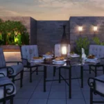 Ivory Heights Vile Parle Dusk Wrought Iron Dining Set With Central Lantern And Wall Sconces
