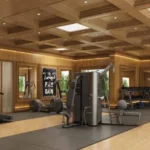 One Vara Goregaon Fully Equipped Gym Featuring A Striking Wood Coffered Ceiling And Premium Fitness Equipment