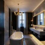 Raya Terraces JVPD Juhu Bathroom With Freestanding Bathtub And Chandelier