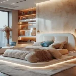 Raya Terraces JVPD Juhu Bedroom With Backlit Bed And Display Shelves