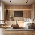 1. Raya Terraces JVPD Juhu Living Room With Sectional Sofa And Wood Panelled TV Wall
