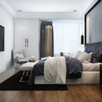 Roswalt Ryla SV Road Bandra West Contemporary Bedroom With Pleated Grey Headboard