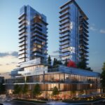 Roswalt Ryla SV Road Bandra West Twin Tower Glass Facade Illuminated At Dusk With Landscaped Podium