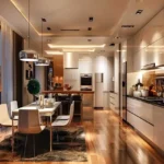 Sahakar Acropolis Kala Nagar Bandra East Open Kitchen And Dining Area With Warm Cove Lighting