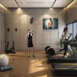 Sigma Garnet Dadar Modern Gymnasium With Treadmills Free Weights And Herringbone Wood Flooring