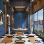 Sigma Garnet Dadar Serene Wellness Room With Blue Art Deco Wall Panels And Yoga Mat Setup