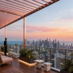The Altimus Khar West Elevated Rooftop Lounge With Pergola Shade Glass Railing And Sunset Views Over The Arabian Sea