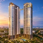 The Grand Lower Parel Two Slender Skyscrapers Linked By A Sky Bridge Above The City At Dusk