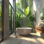 Veda Monteza Plots for Sale Alibaug Bathroom with Freestanding Tub and Tropical Garden