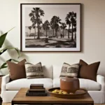 Veda Monteza Plots for Sale Alibaug Living Room with White Sofa and Palm Artwork