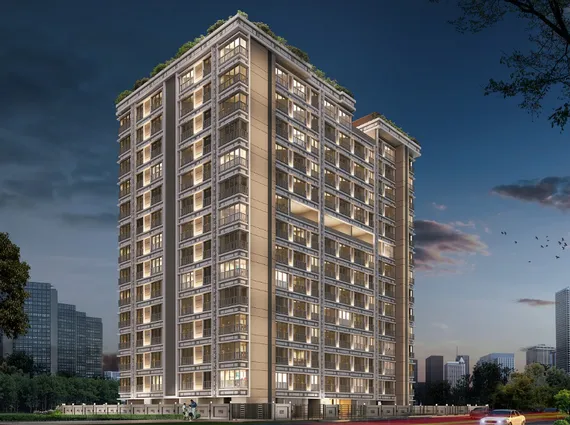 West 10 Juhu Gully Night View Of Illuminated Multi Storey Residential Tower